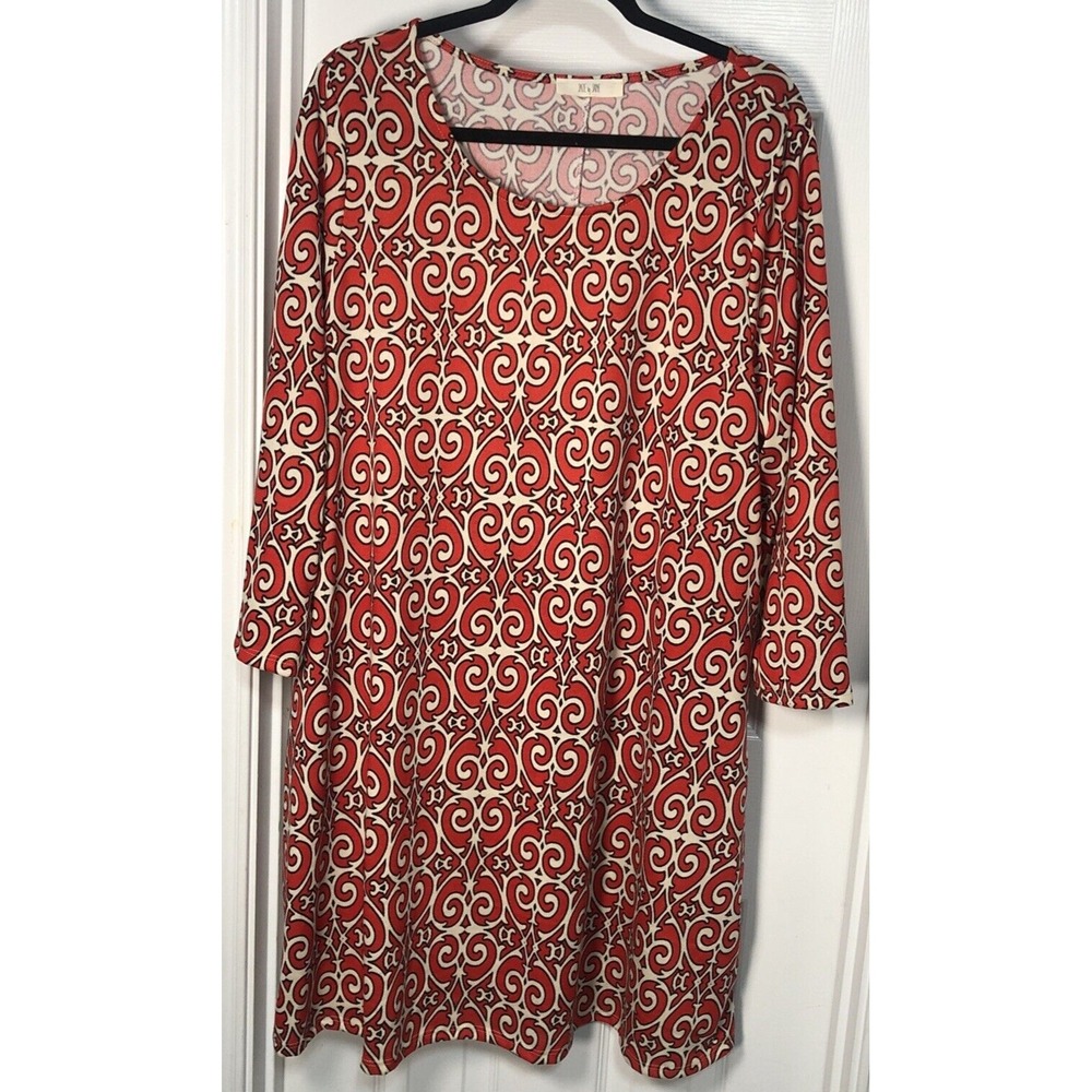 Jade by Jane -Long Sleeved Red Dress w‎ a Gothic Ironworks Pattern - Size 2XL